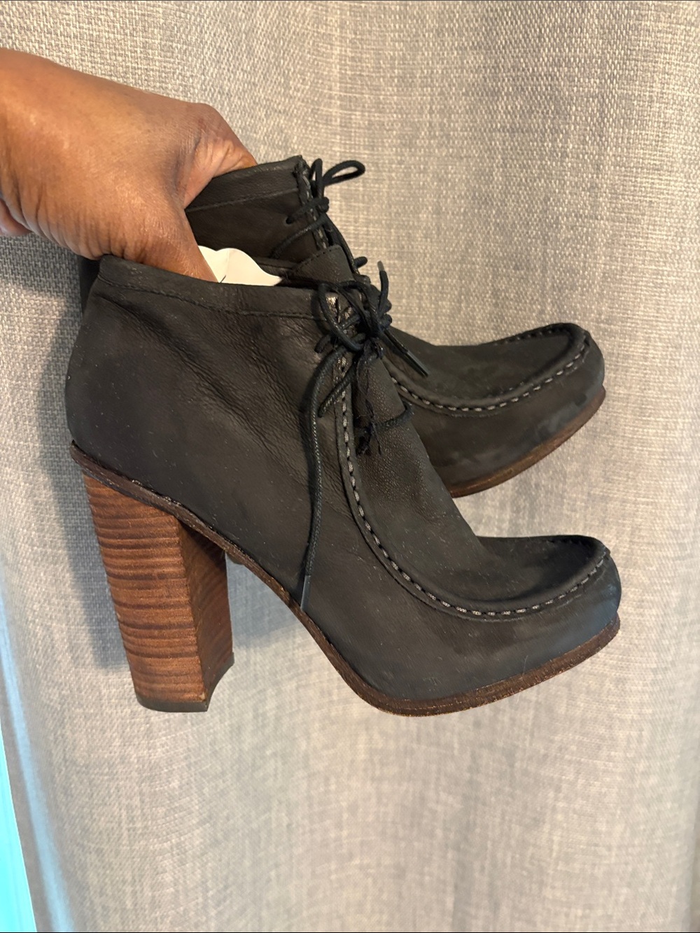 Women’s Black Leather Lace-Up High Heel Booties